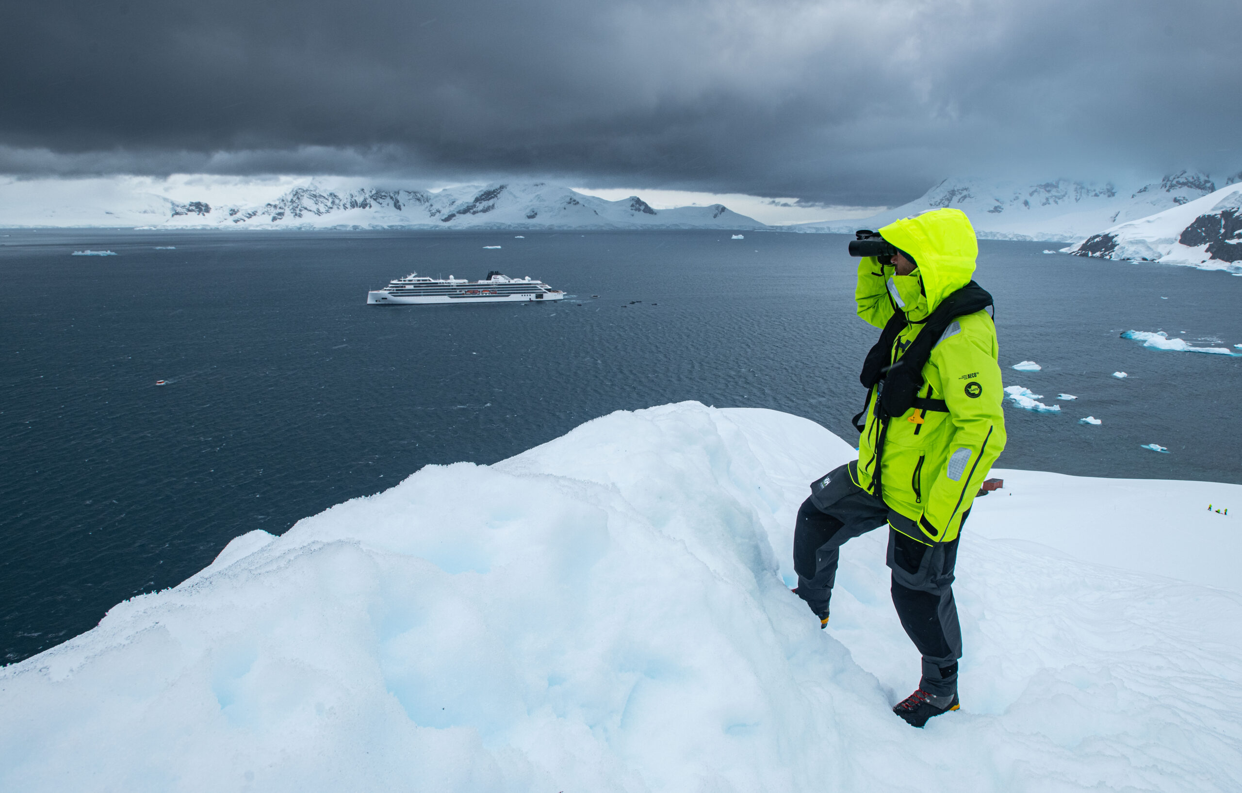 Viking staff person onshore in Antarctica.