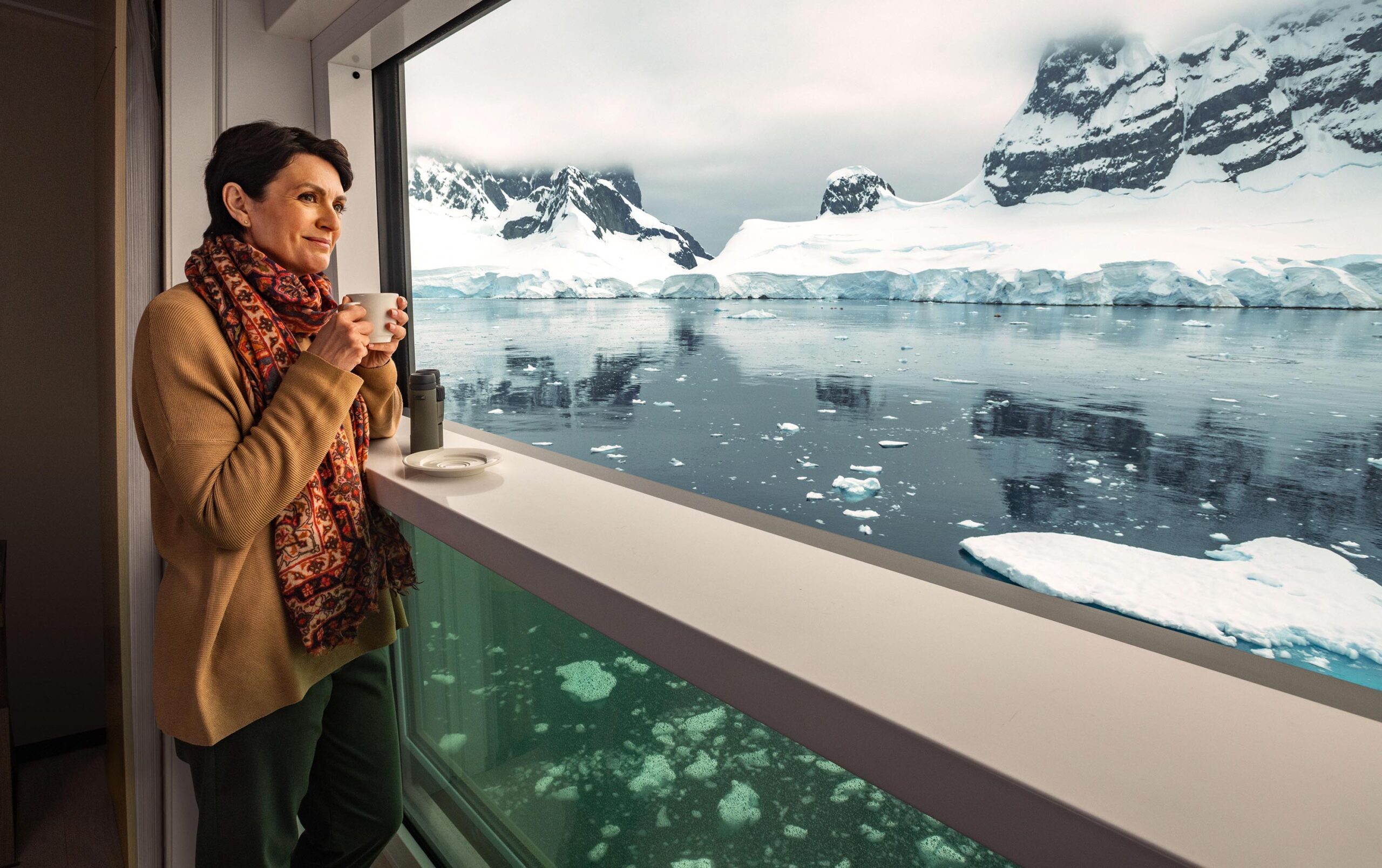 Inside the Nordic Balcony stateroom on-board the Viking Octantis.
