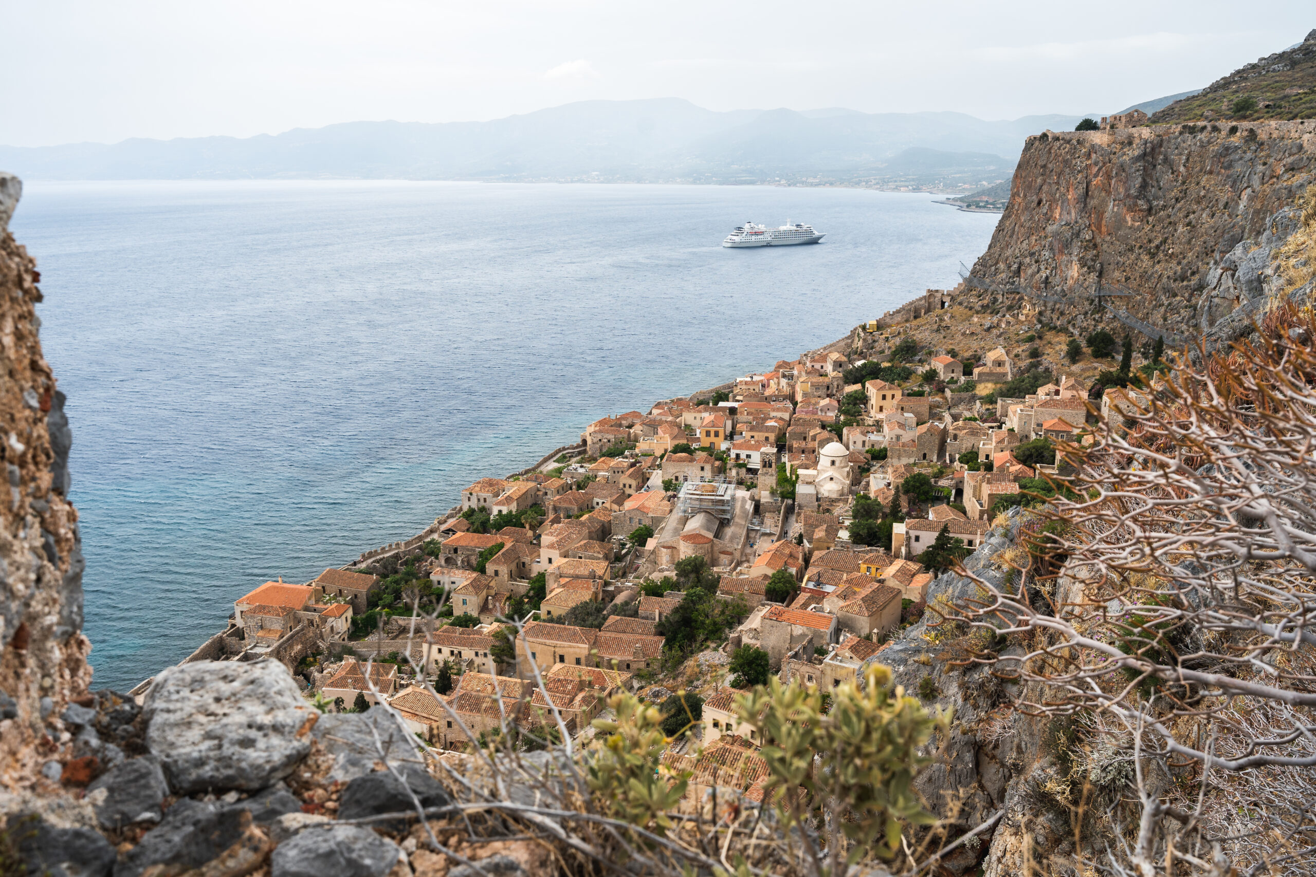 Wide Angle shot of Silver Cloud from the top of Monemvasia