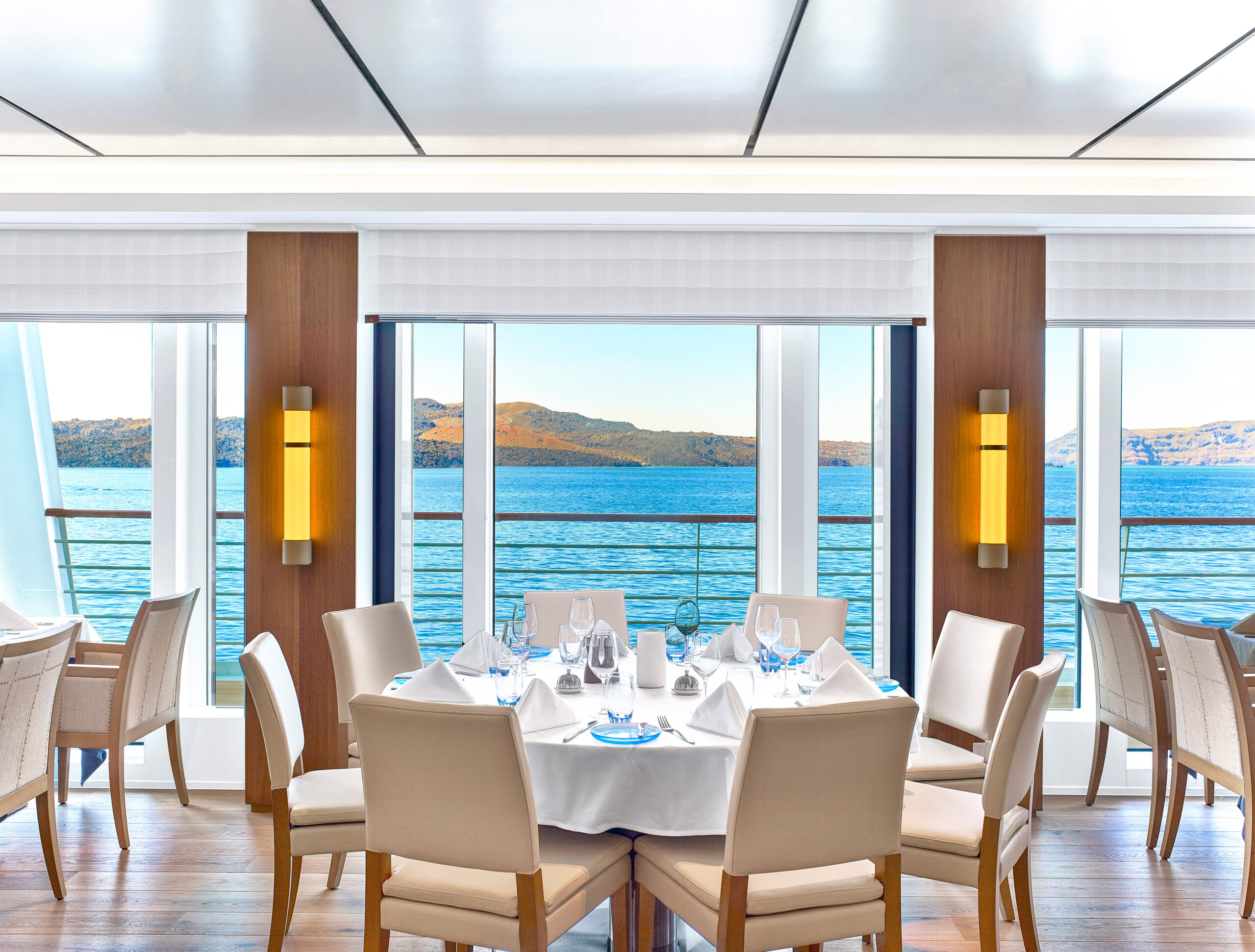 The Restaurant dining table on-board the Viking Sea